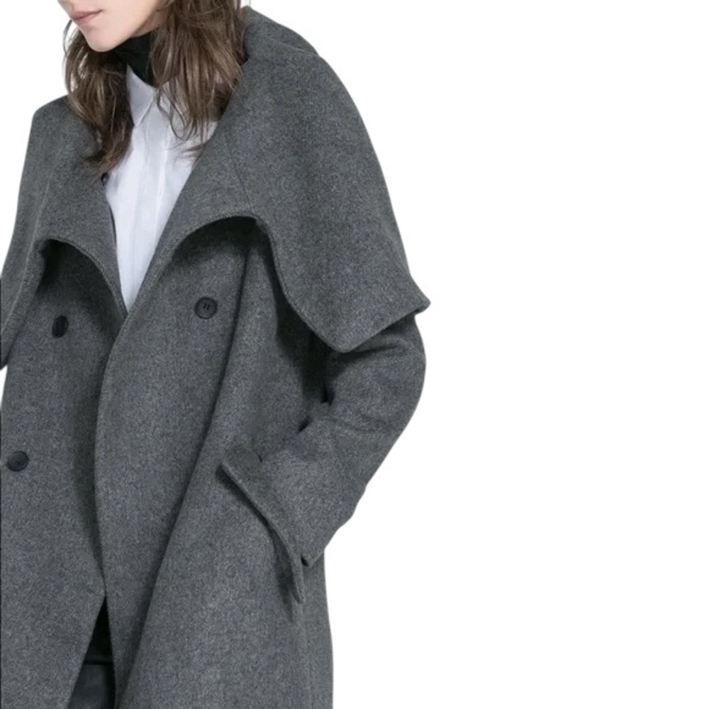 ZARA Wool Double Breasted Cowl Neck Peacoat in grey